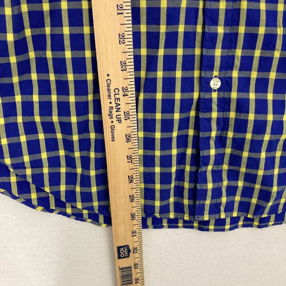 New J.Crew Men's Blue‎ Yellow Plaid Cotton Long Sleeve Button Down Large Office